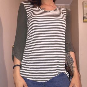 Olive green and white blouse.